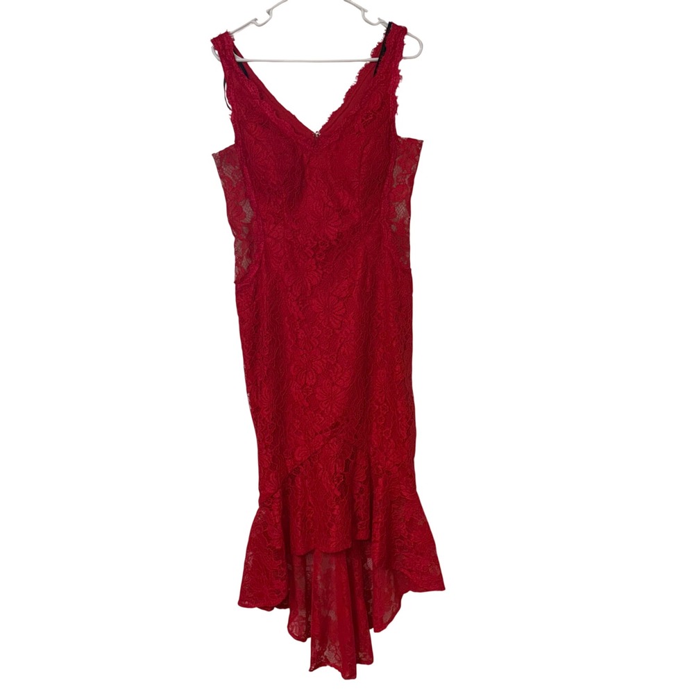 XSCAPE Red Floral Lace HighLow Mermaid Gown V-Neck Formal Dress Size 12 Romantic
